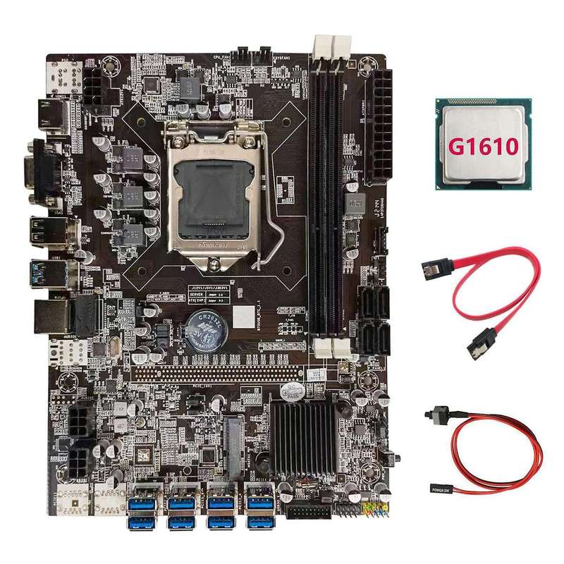 B75 Btc Mining Motherboard+g1610 Cpu+sata Cable+switch Cable Lga1155