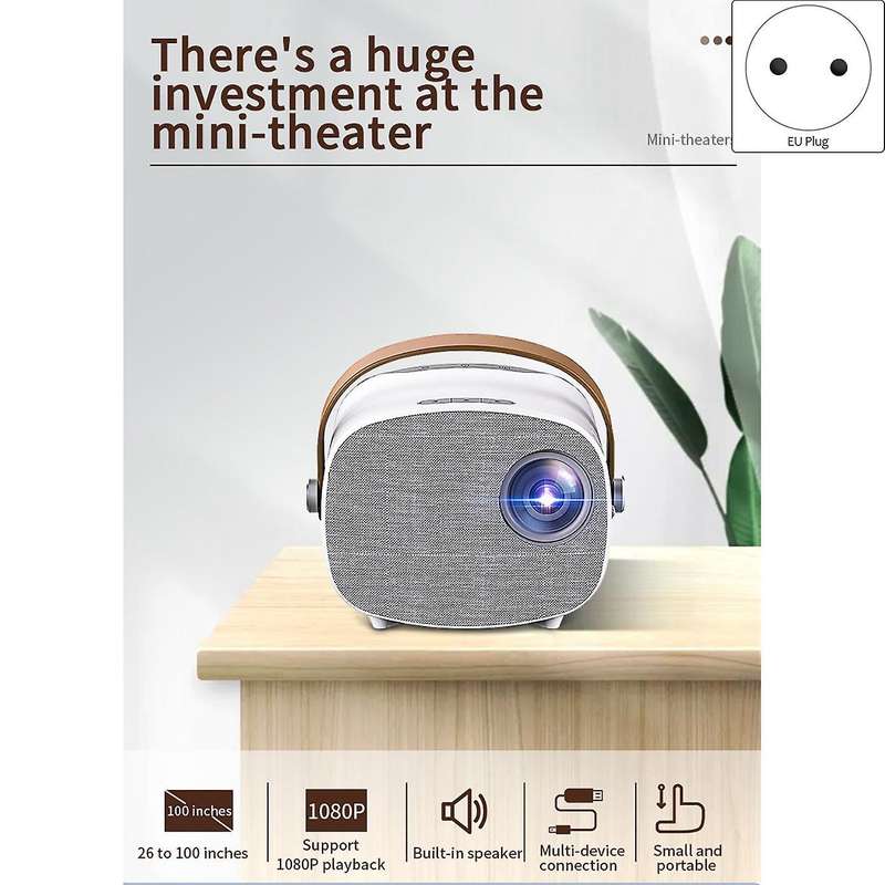 Mini Portable Projector Built-in Hifi Speakers 1080p Color-eu Plug