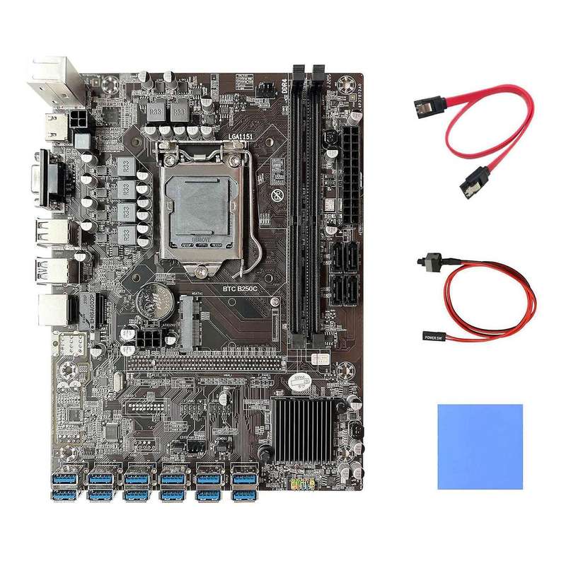 B250c Btc Mining Motherboard+thermal Pad+sata Cable+switch Cable