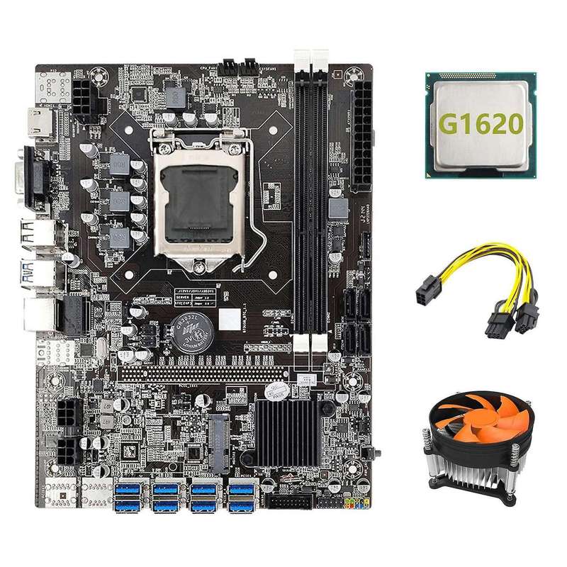 Motherboard 8xpcie to Usb+g1620 Cpu+6pin to Dual 8pin Cable+fan