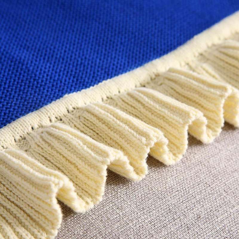 Ruffled Soft Woolen Blanket, Cotton Knitted Blanket, Sofa(navy Blue)
