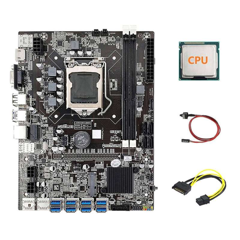 B75 Eth Mining Motherboard 8xpcie Usb Adapter+cpu+sata 15pin to 6pin