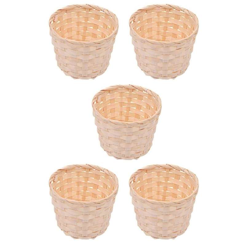5pcs Mini Woven Baskets without Handles for Crafts Decor (7.5x6cm)