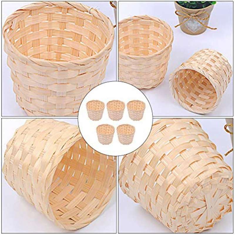 5pcs Mini Woven Baskets without Handles for Crafts Decor (7.5x6cm)
