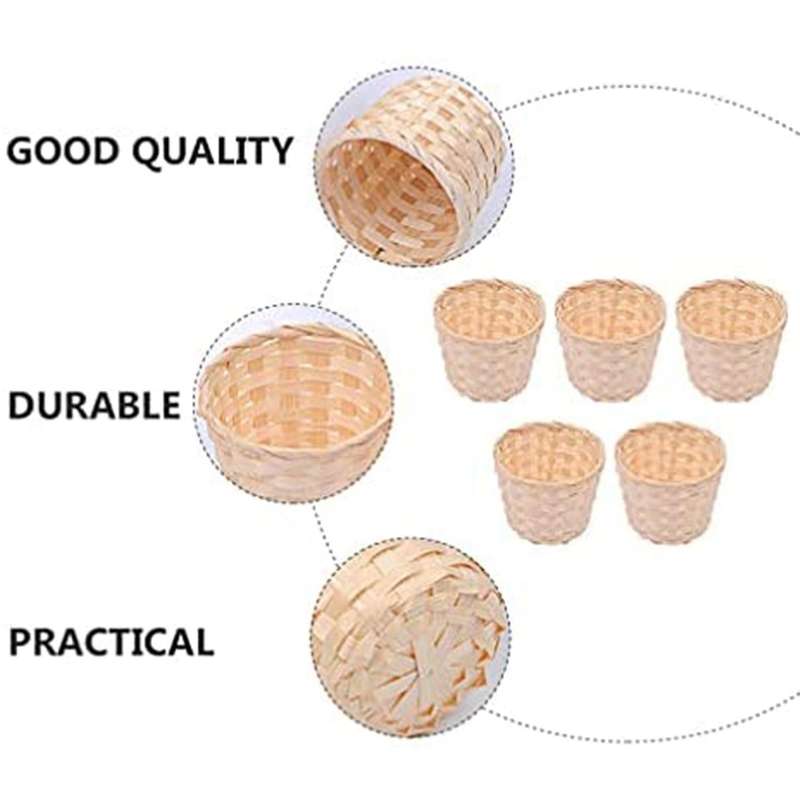 5pcs Mini Woven Baskets without Handles for Crafts Decor (7.5x6cm)