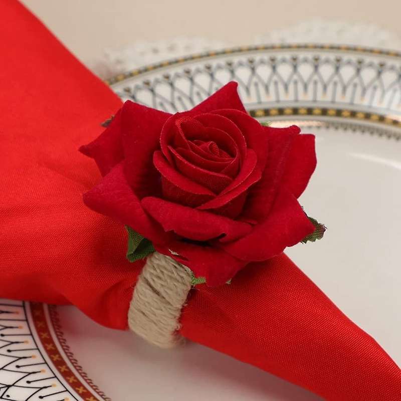 6pcs Rose Flower Napkin Rings,dinner Tables Decoration (red)