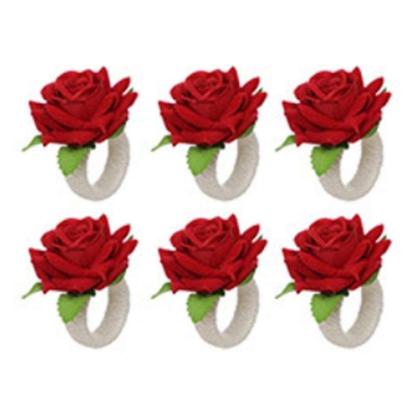 6pcs Rose Flower Napkin Rings,dinner Tables Decoration (red)
