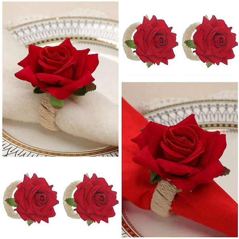 6pcs Rose Flower Napkin Rings,dinner Tables Decoration (red)