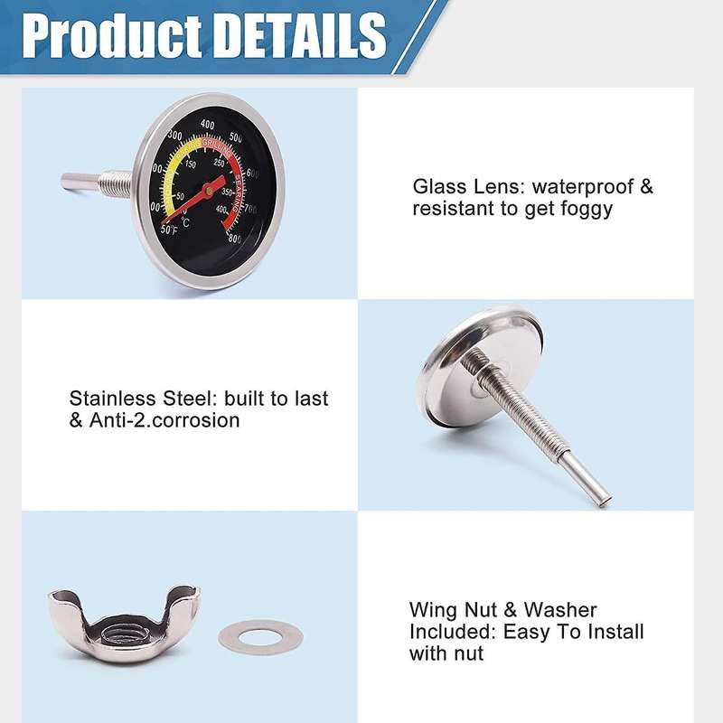 Grill Thermometer Smoker Temperature Gauge Heat Indicator for Cooking