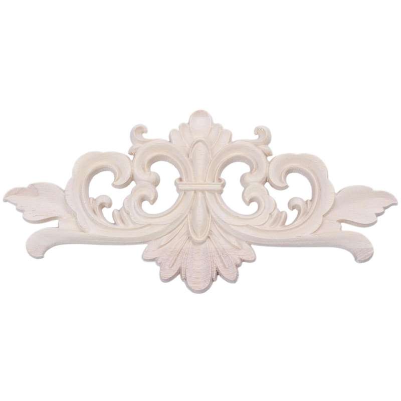 22*10 Cm Wood Carved Corner Onlay Applique Decor Unpainted