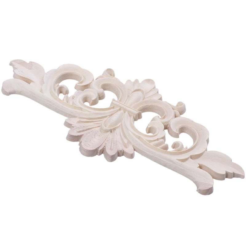 22*10 Cm Wood Carved Corner Onlay Applique Decor Unpainted