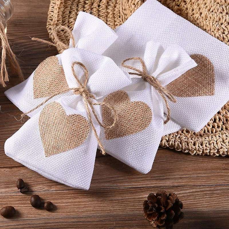 12pcs Chinese Style Linen Bag Candy Bag Sachet Bundle Bag White