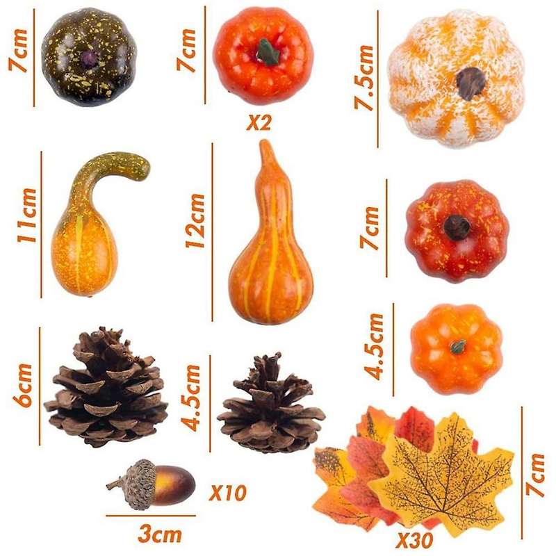 Artificial Pumpkins Set, Silk Maple Leaf Acorns Pine Cones Pumpkin