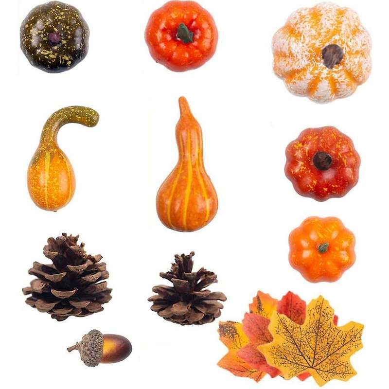 Artificial Pumpkins Set, Silk Maple Leaf Acorns Pine Cones Pumpkin