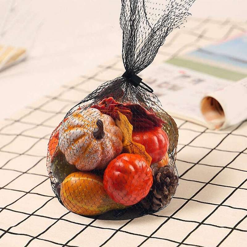 Artificial Pumpkins Set, Silk Maple Leaf Acorns Pine Cones Pumpkin