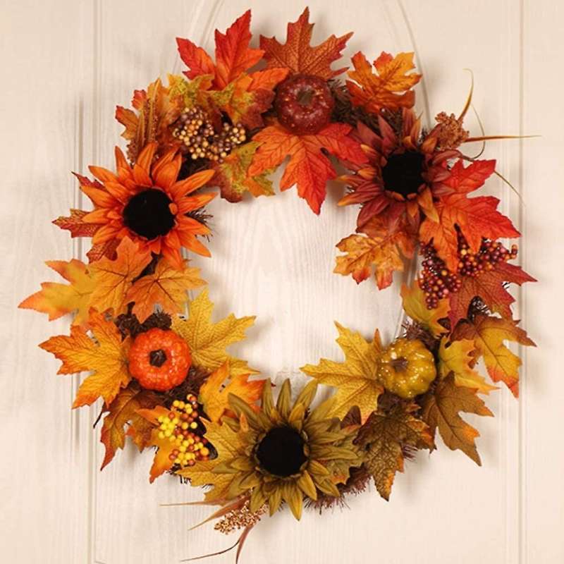 Artificial Pumpkins Set, Silk Maple Leaf Acorns Pine Cones Pumpkin