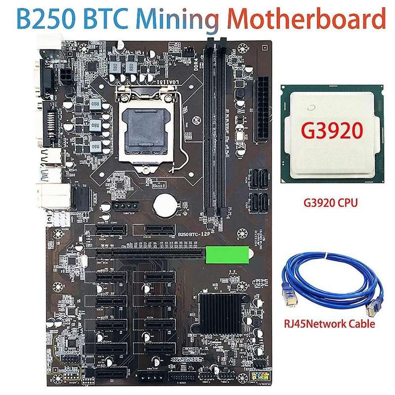 B250c Btc Mining Motherboard with Rj45 Network Cable+g3920 Cpu