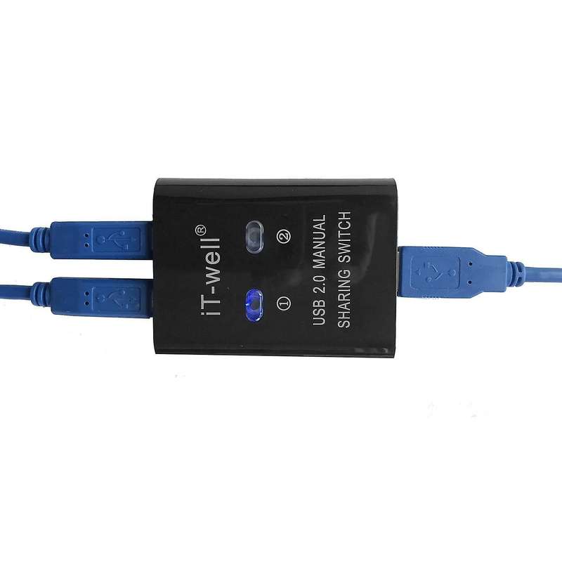 It-well Usb 2 In 1 Out Printer , 2-port Manual Kvm Converter Black