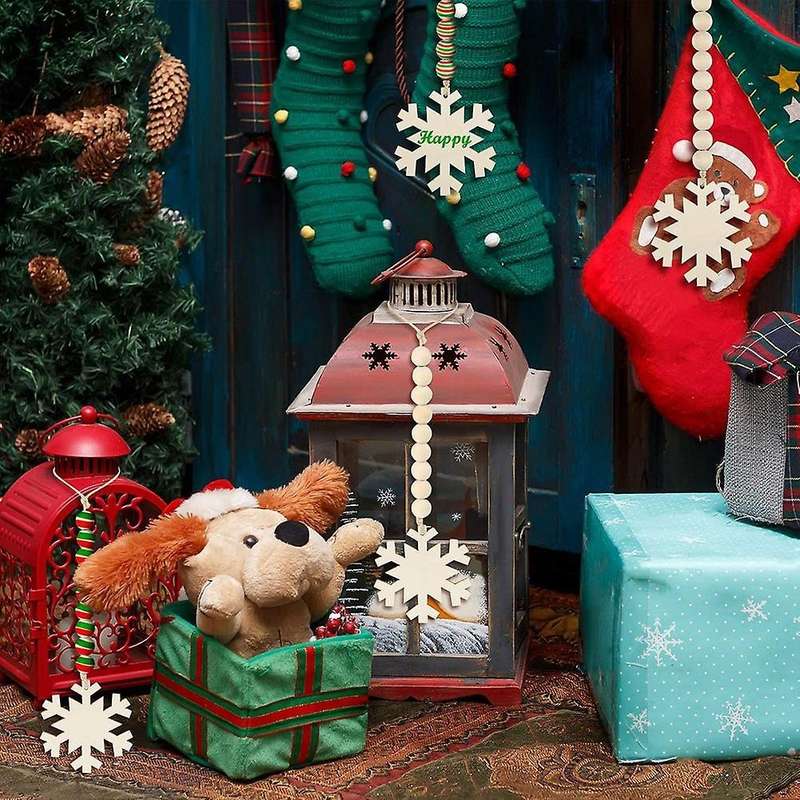 6 Pcs Christmas Tree Hanging Wooden Bead Garlands for Christmas Party