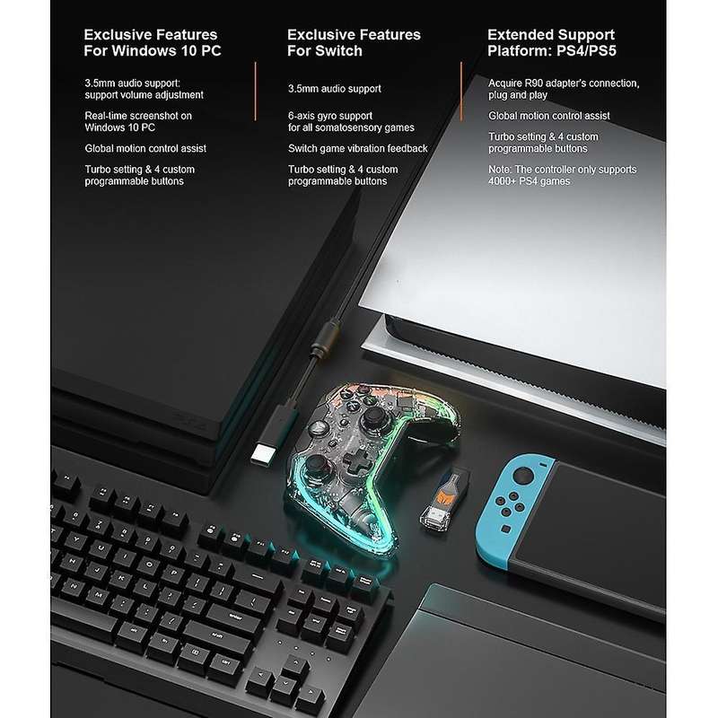 C1 Wired Gamepad with Rgb Light/r90 Adapter Compatible for Switch