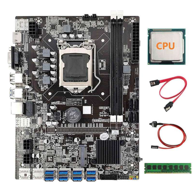 B75 Eth Mining Motherboard+cpu+ddr3 4gb Ram+switch Cable+sata Cable