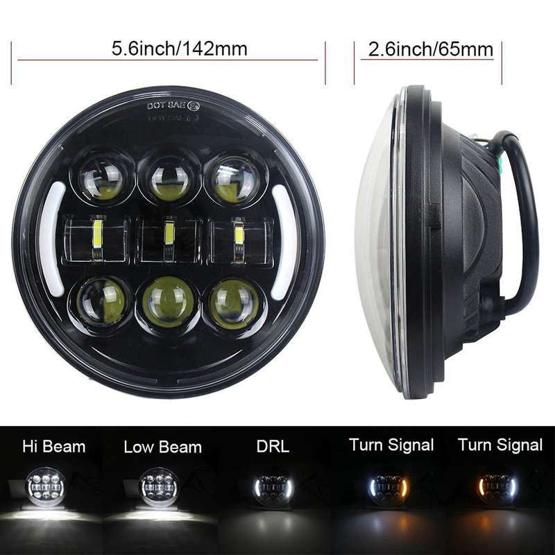 45w 5.75 Inch Motorcycle Headlight Round with Drl Turn Signal Light