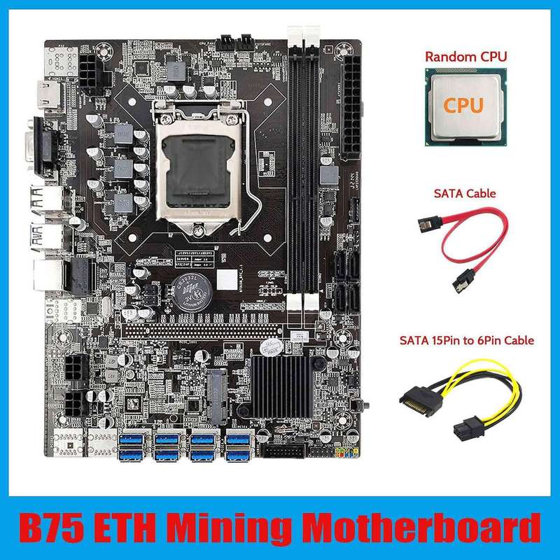 B75 Eth Motherboard 8xpcie Usb Adapter+cpu+sata 15pin to 6pin Cable