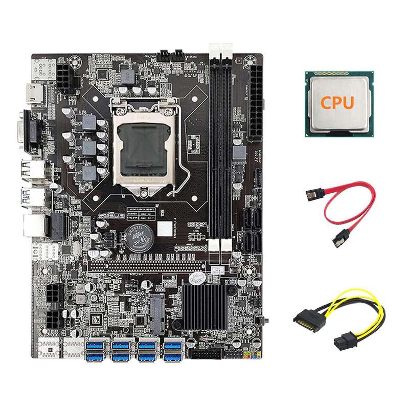 B75 Eth Motherboard 8xpcie Usb Adapter+cpu+sata 15pin to 6pin Cable