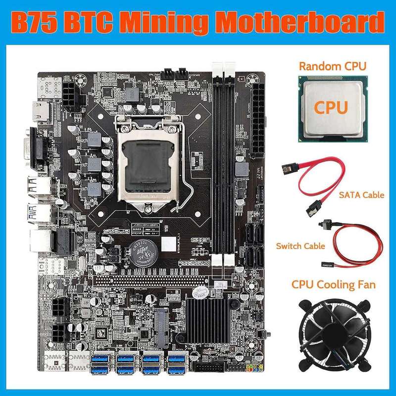 B75 Eth Mining Motherboard+cpu+cooling Fan+sata Cable+switch Cable