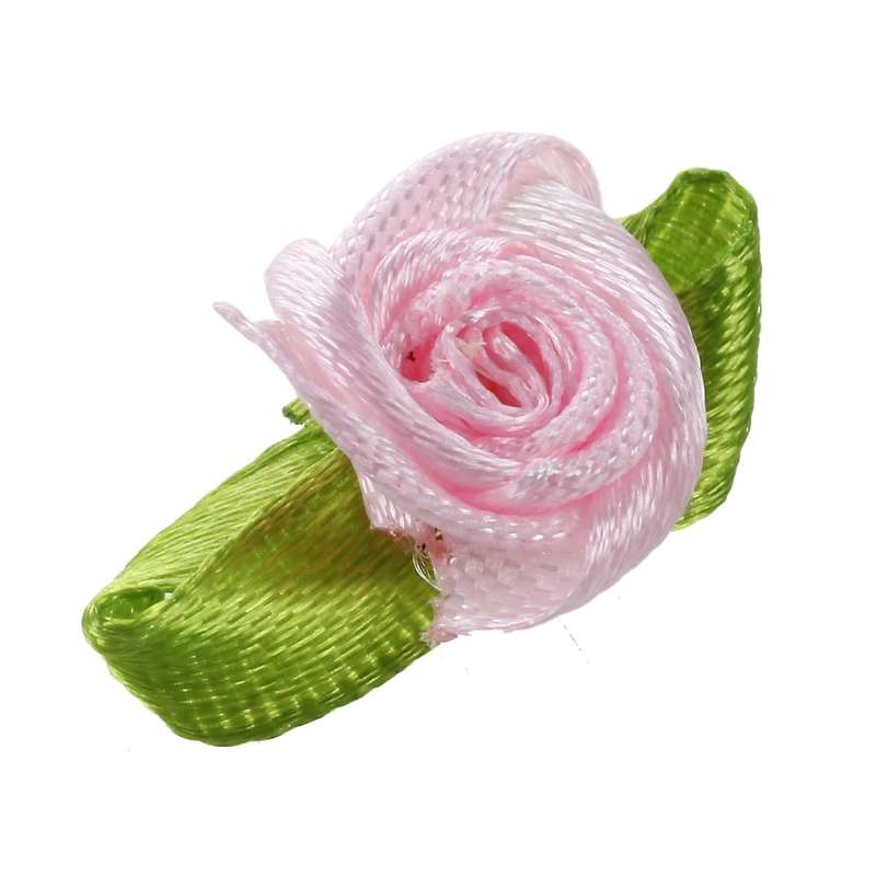 100x Ribbon Rose Flower Leaf Decor Applique Sewing Diy Pink