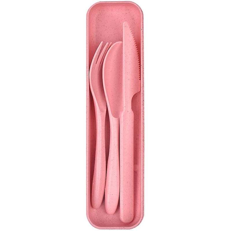 4pcs Reusable Plastic Spoon Cutlery, Portable Camping Cutlery(pink)