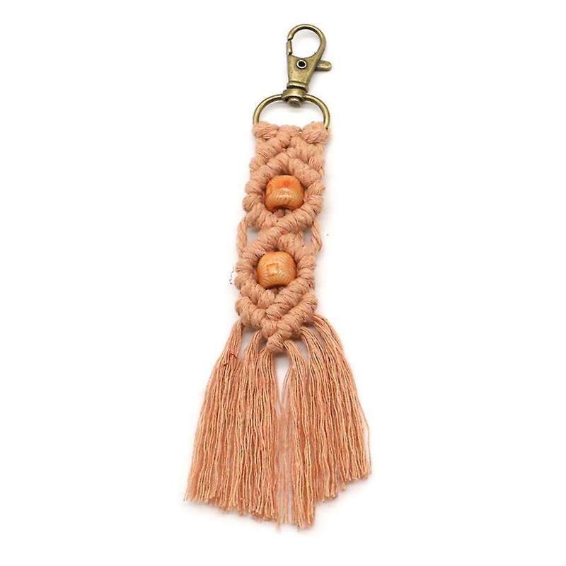 Mini Macrame Keychains Boho Macrame Bag Charms for Car Key,khaki