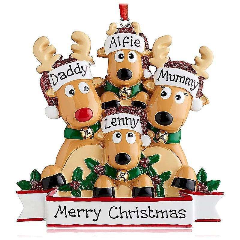 Personalized Deer Christmas Tree Ornament - Cute Deer (family Of 4)