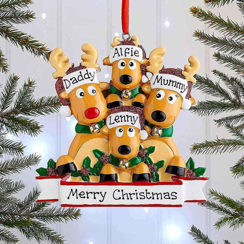 Personalized Deer Christmas Tree Ornament - Cute Deer (family Of 4)