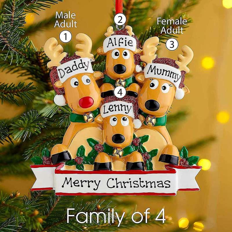 Personalized Deer Christmas Tree Ornament - Cute Deer (family Of 4)