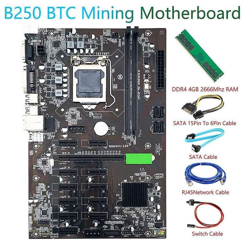 B250 Btc Mining Motherboard Kit Lga1151 Support 12 Pci-e16x Graphics