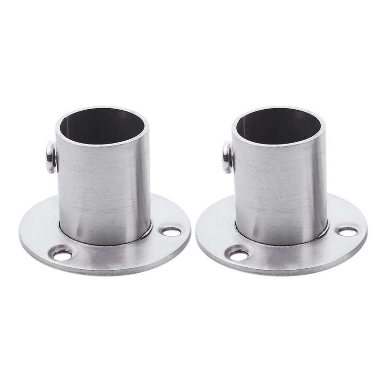 Wardrobe 19mm Tube Stainless Steel Rail Rod End Support Bracket 2pcs
