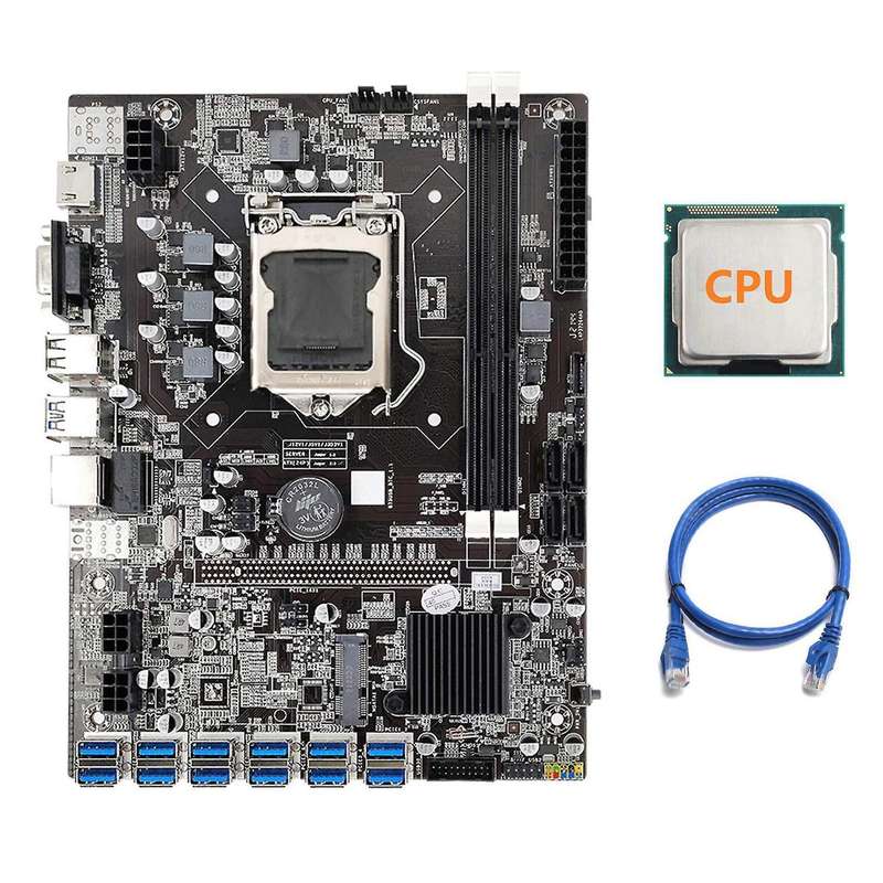 B75 Eth Mining Motherboard 12 Pcie to Usb with Cpu+rj45 Network Cable