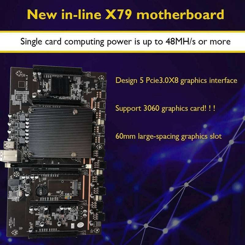 X79 H61 Btc Mining Motherboard 5x Pci-e Support 3060 E5 2630 V2 Cpu