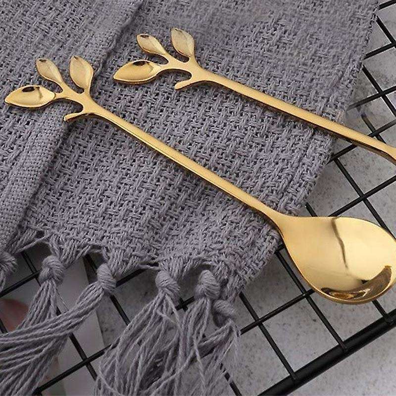 Coffee Stirring Spoon Stainless Steel Branch Leaves Spoon,gold(5pcs)