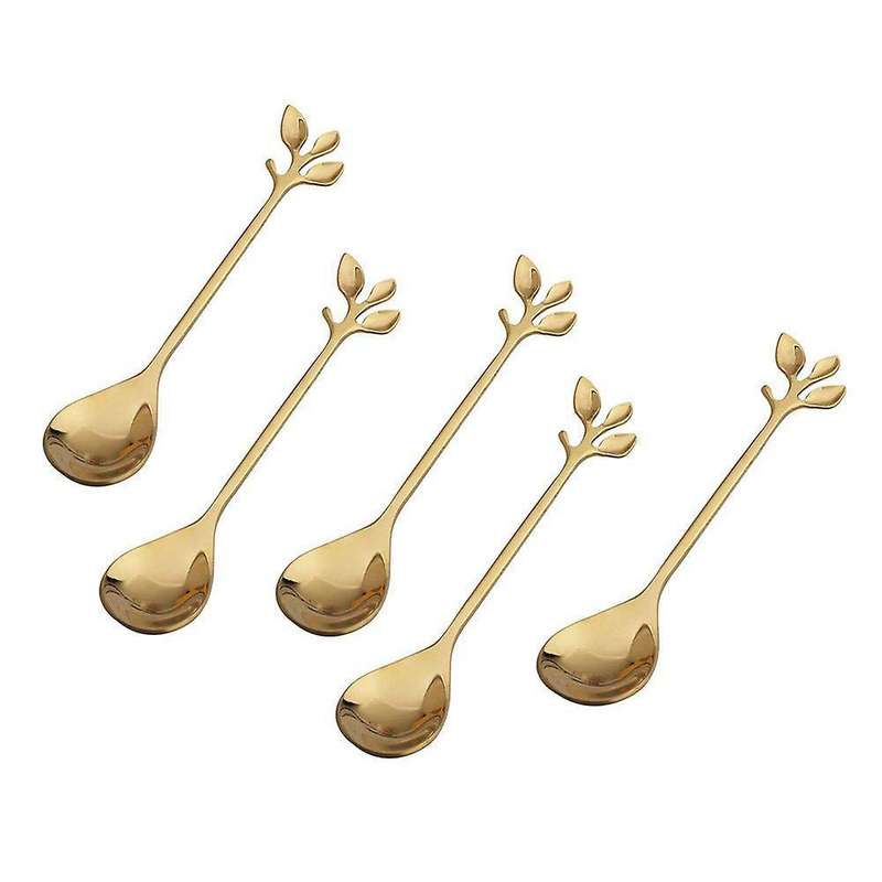 Coffee Stirring Spoon Stainless Steel Branch Leaves Spoon,gold(5pcs)