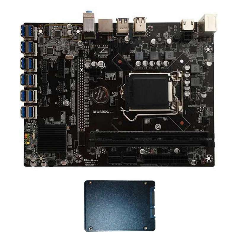 B250c Btc Mining Motherboard with 128g Ssd 12xpcie to Usb3.0 Gpu Slot