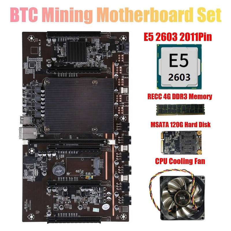 X79 H61 Btc Mining Motherboard with E5 2603 Cpu 4gb Memory 120g +fan