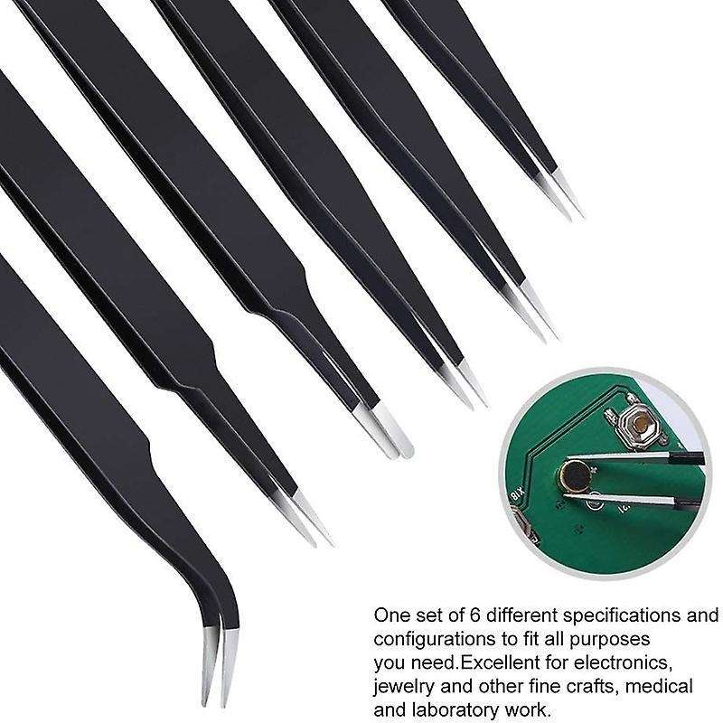 6pcs Tweezers Set, Stainless Steel Curved Of Tweezers, for Laboratory