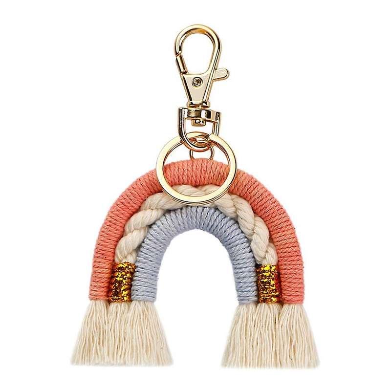 Macrame Rainbow Keychain, Handwoven Keyring, Boho Colourful, A