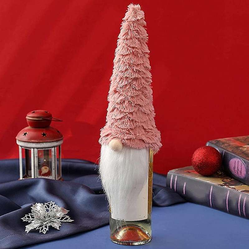 Christmas Hat Champagne Bottle Cover for Dinner Table Decor(pink)