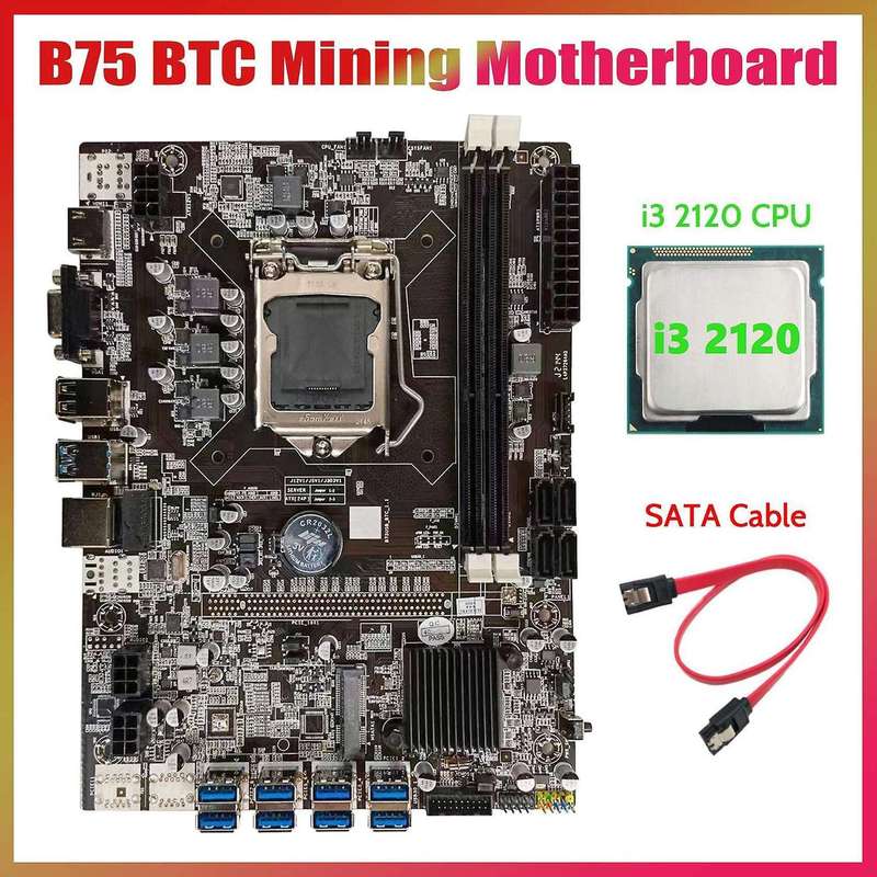 B75 Btc Mining Motherboard+i3 2120 Cpu+sata Cable Lga1155 8xpcie