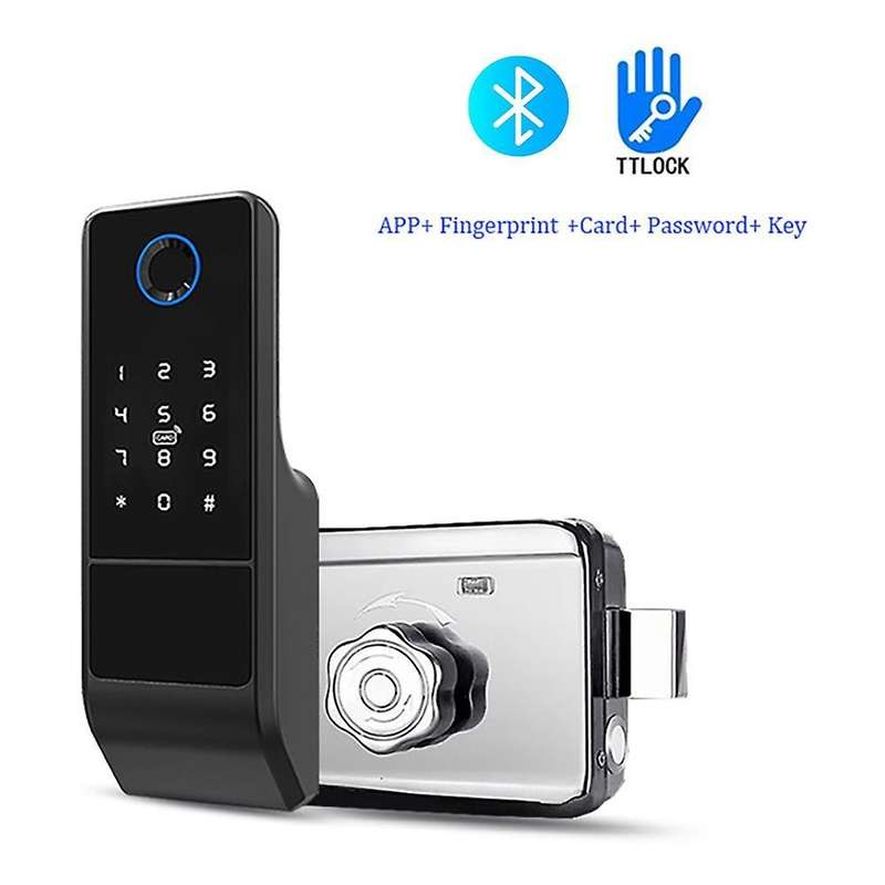 Bluetooth App Smart Fingerprint Electronic Rim Lock for Outdoor Door
