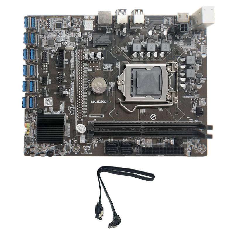 B250c Btc Mining Motherboard with Sata Cable 12xpcie to Usb3.0