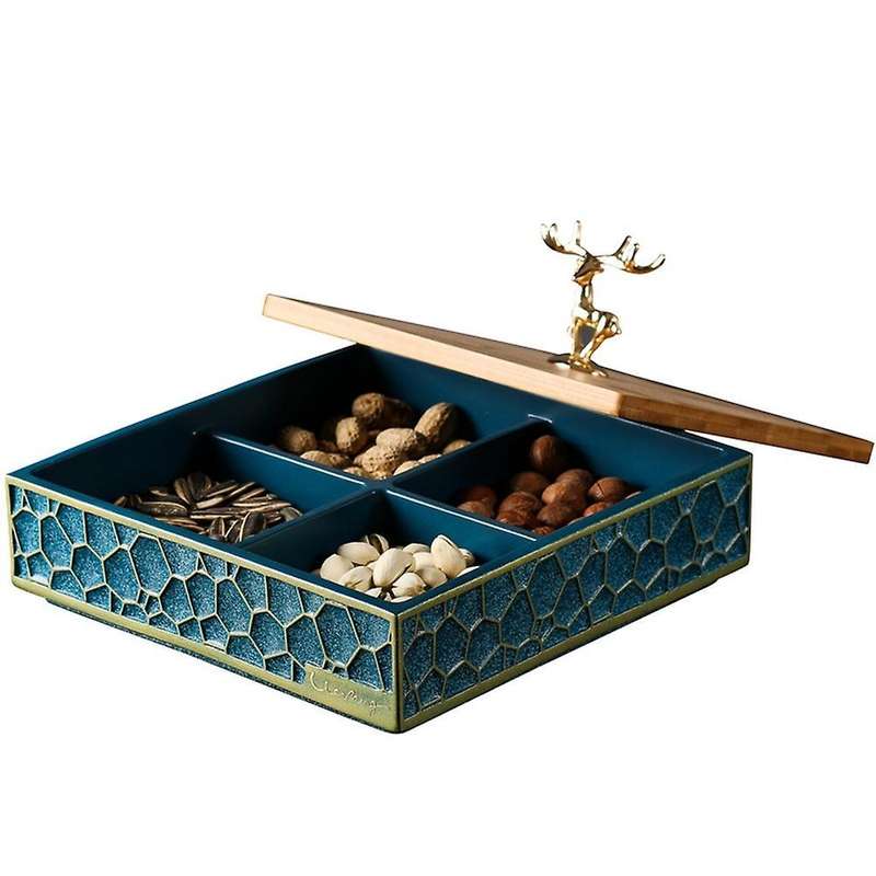 Light Luxury Storage Box Elk Dried Fruit Box with Lid Tray -blue